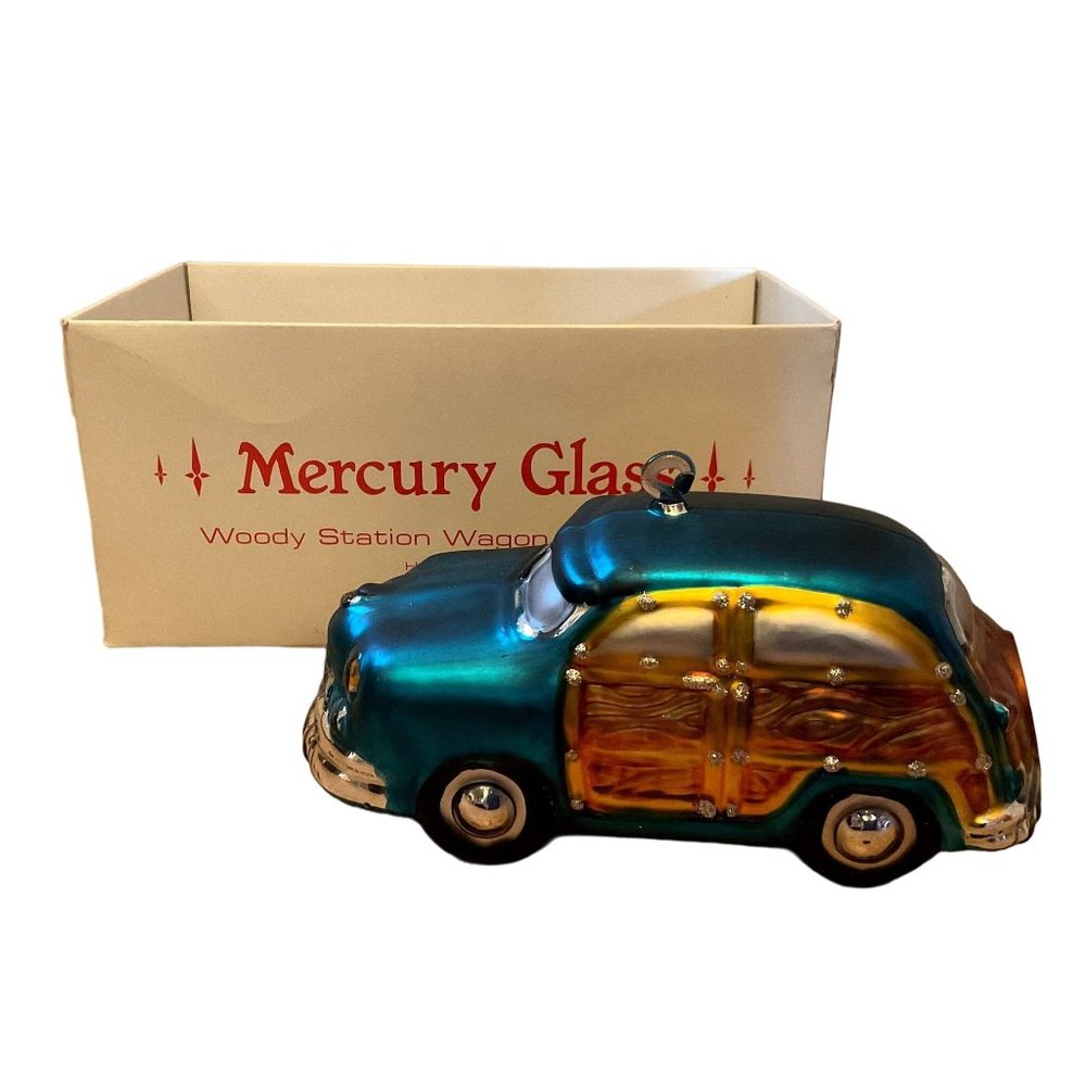 Dept 56 Mercury Glass Christmas Ornament Woody Station Wagon Hand Painted in Box